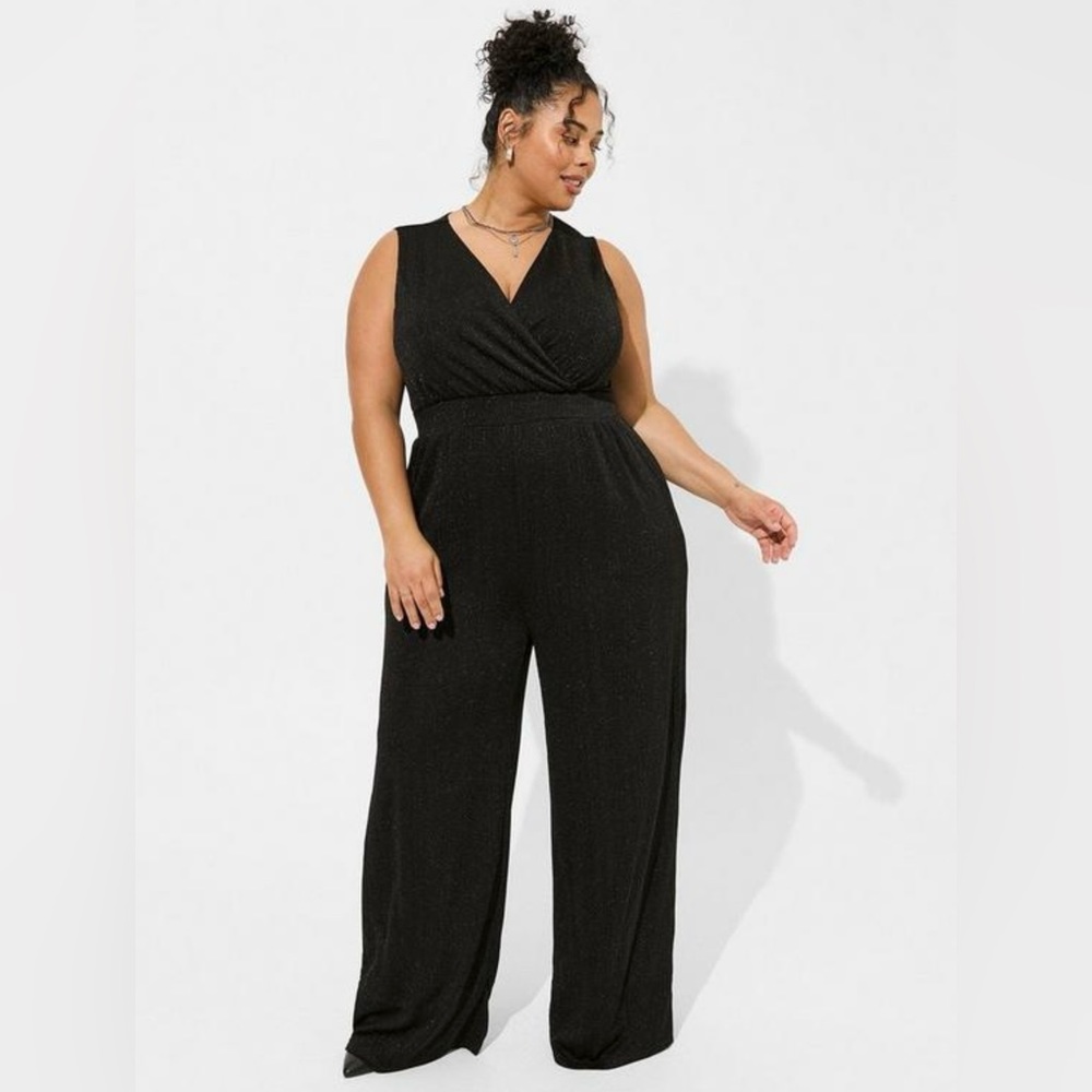 Glitter Knit Surplice Jumpsuit